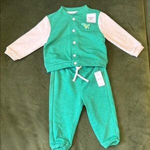 Old Navy French Terry Bomber Jacket & Sweats (6-12 Months) Color: Herbal Green